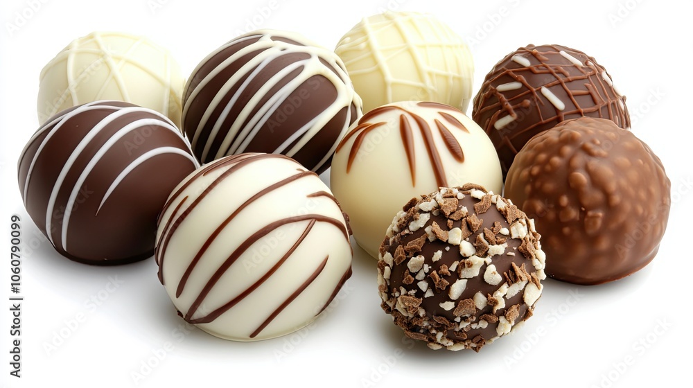 A variety of handmade sweets made of white and dark chocolate are laid out on the table. Candy. Illustration for banner, poster, cover, brochure or presentation. A variety of handmade sweets made of white and dark chocolate are laid out on the table. Candy. Illustration for banner, poster, cover, brochure or presentation.