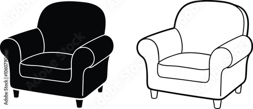 Armchair Design Filled and Outline Illustration