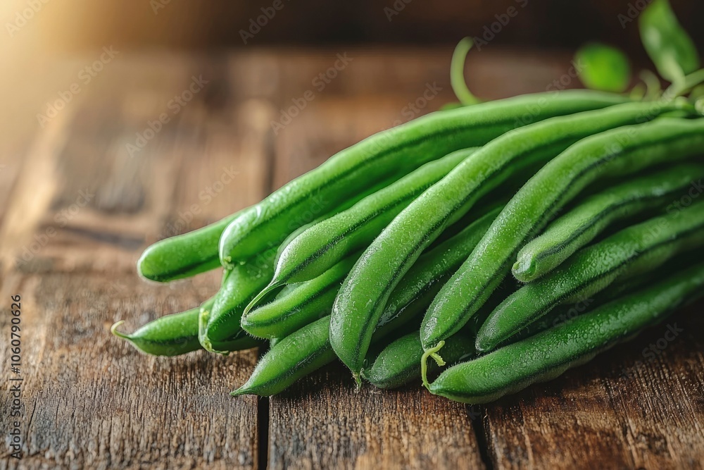 Fresh Green Beans on Rustic Wooden Surface