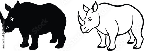 Black and White Rhinoceros Silhouette Illustration photo