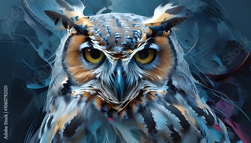 Wise Owl's Gaze - A Mystical Portrait - Generative AI photo