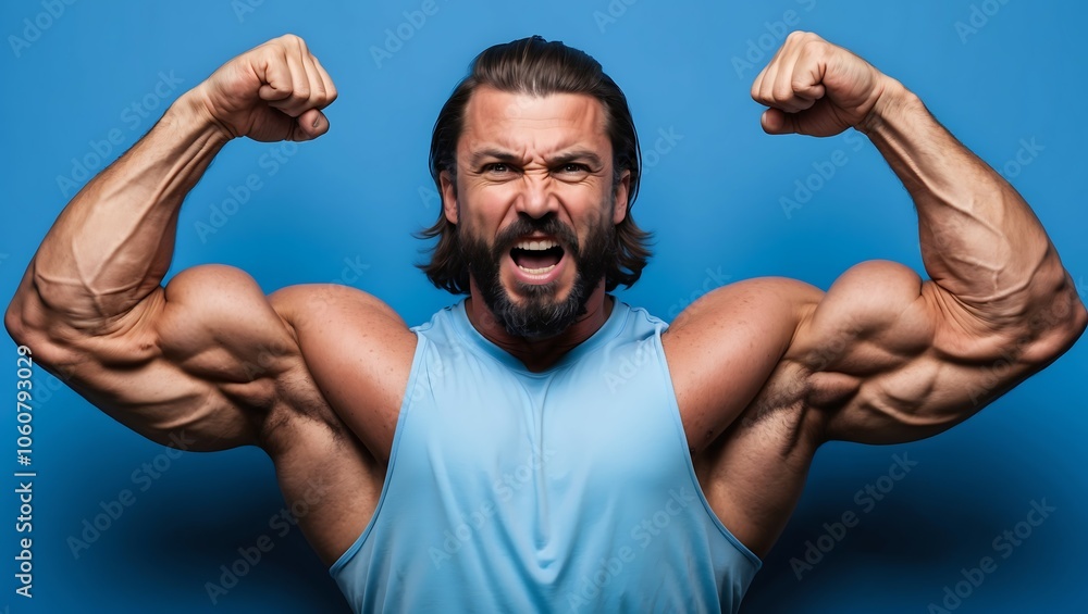 Muskularny mężczyzna napinający bicepsy