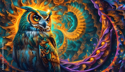 Psychedelic Owl in a Fractal Tapestry - Generative AI