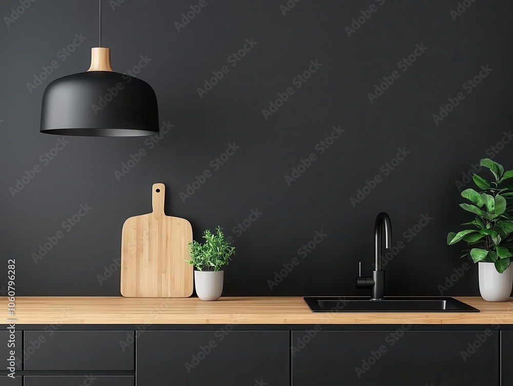 Modern bamboo kitchen with matte black cabinets, sleek natural bamboo countertops, minimalistic design, ecofriendly vibes Modern bamboo kitchen with matte black cabinets, sleek natural bamboo countertops, minimalistic design, ecofriendly vibes