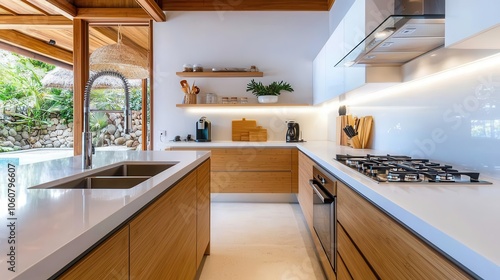 Wallpaper Mural Lshaped bamboo kitchen, smooth surfaces, ecofriendly decor, and integrated appliances for a contemporary touch Torontodigital.ca