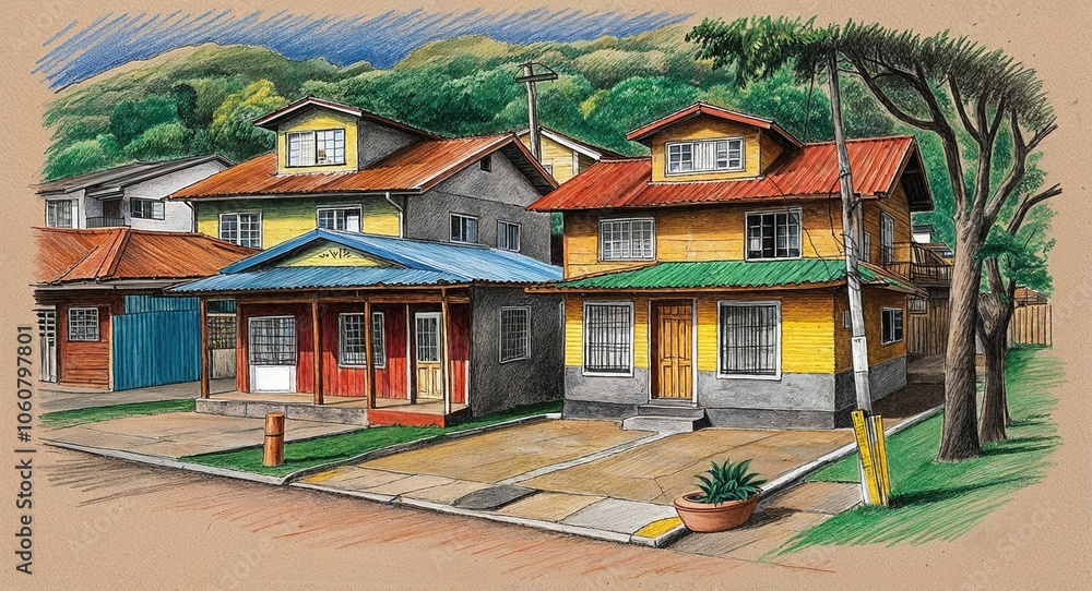 Fototapeta premium Brazilian favela house hand drawing