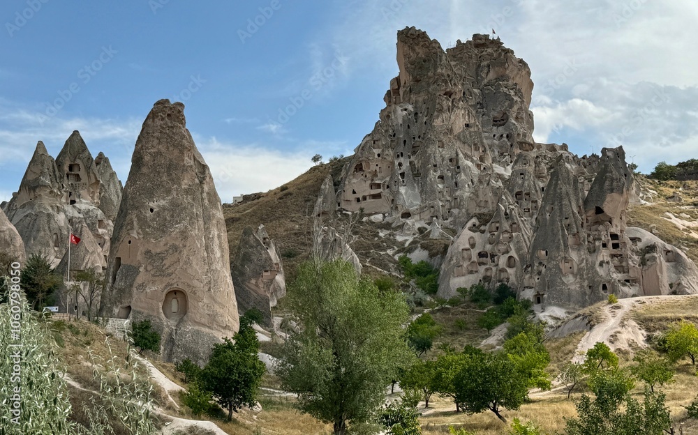 Beautiful landscape of cave houses in Uchisar, Turkey