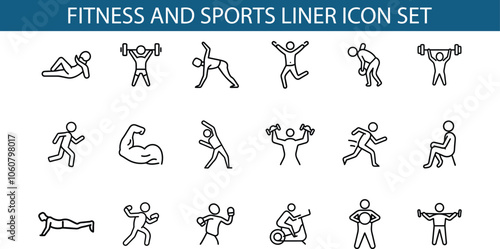 Fitness And Sports Liner Icon Set Illustration