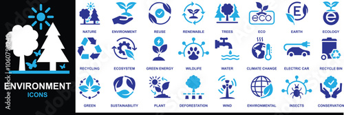Environment Icons Vector, Graphics, Illustration, Symbol Art.
