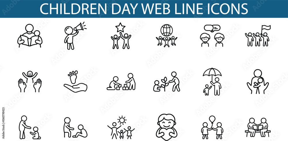 Children Day Web Line Icons Illustration Children Day Web Line Icons Illustration