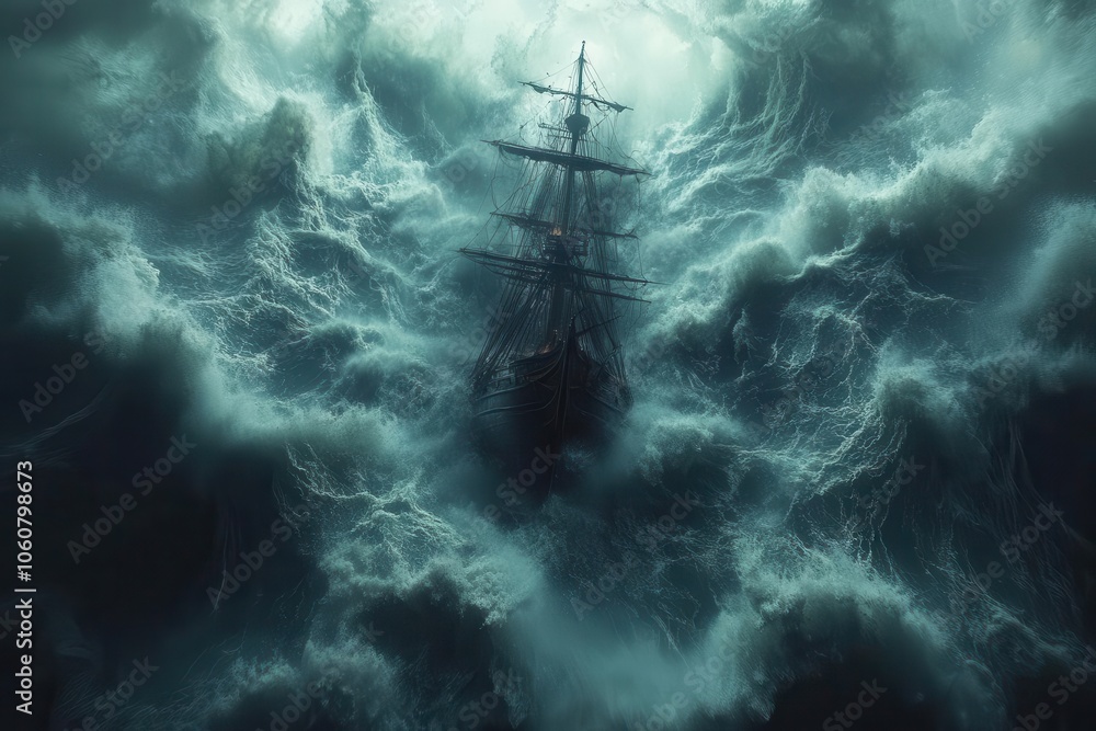 Phantom Vessel: Ancient Sailing Ship Emerges Through Otherworldly Storm Clouds in the Haunted Maritime Abyss Phantom Vessel: Ancient Sailing Ship Emerges Through Otherworldly Storm Clouds in the Haunted Maritime Abyss