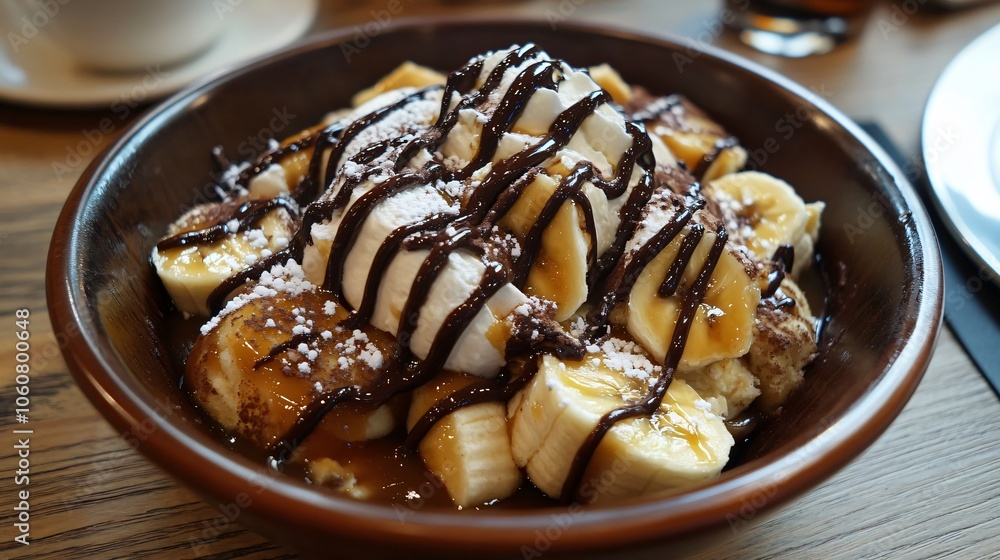 Delicious Banana Dessert with Whipped Cream Chocolate Sauce and Caramel Delicious Banana Dessert with Whipped Cream Chocolate Sauce and Caramel