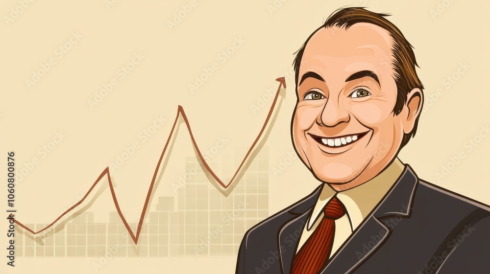 Annual Sales Growth in Office Setting Cartoon Style Annual Sales Growth in Office Setting Cartoon Style
