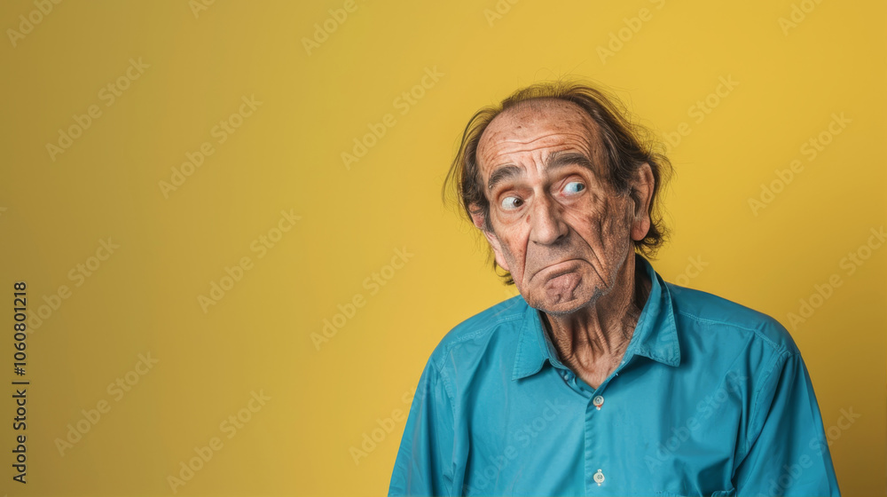 Obraz premium Elderly man on yellow background 