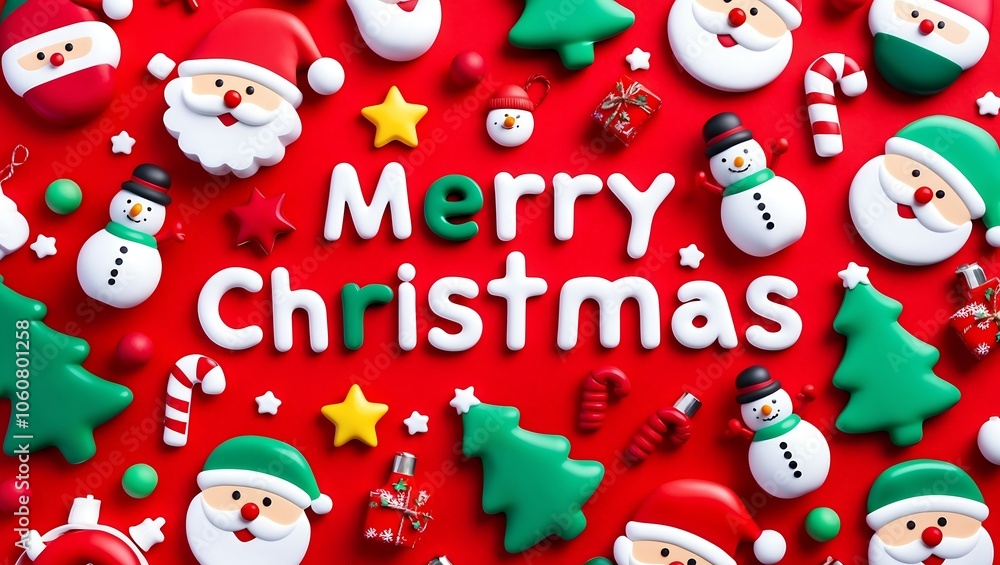 Kolorowe ozdoby świąteczne i napis Merry Christmas