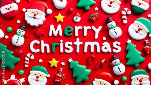 Obraz na płótnie Kolorowe ozdoby świąteczne i napis Merry Christmas w salonie