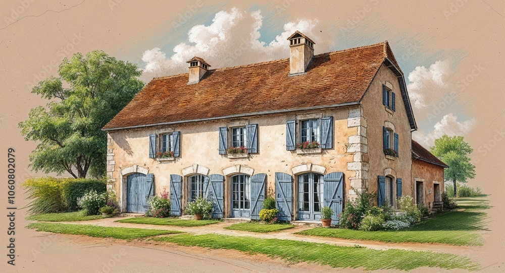 French farmhouse hand drawing French farmhouse hand drawing