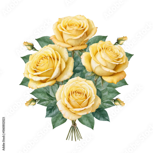 Yellow rose bouquet with isolated background, Minimalist watercolor yellow roses with isolated background.