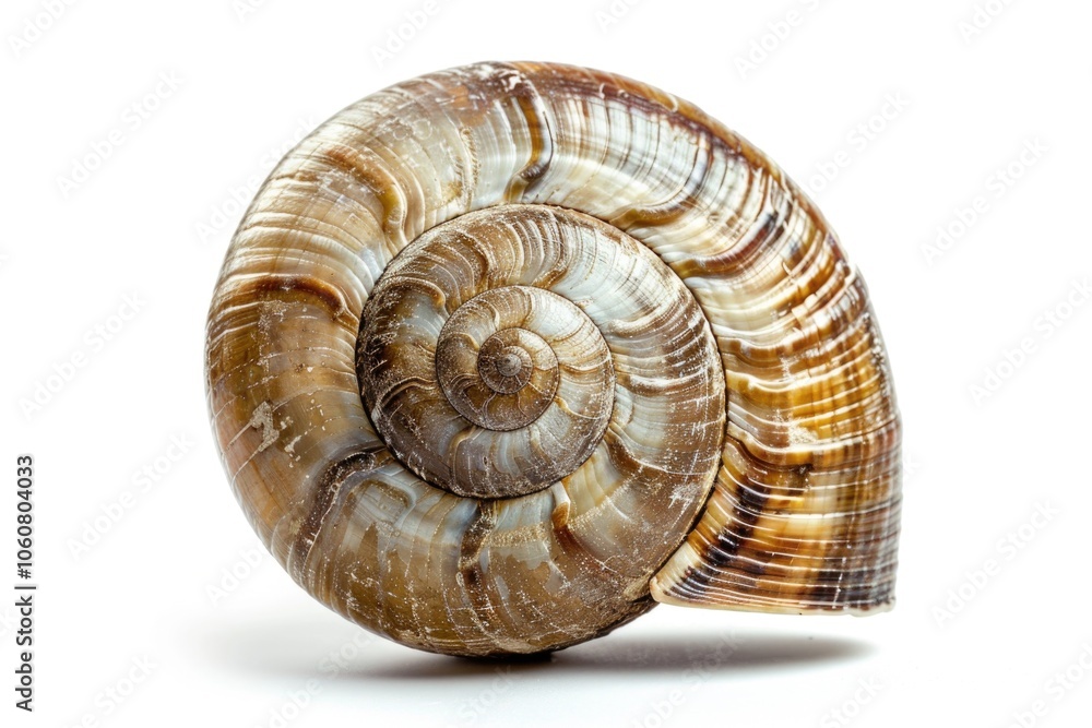A close-up of a snail shell on a white background A close-up of a snail shell on a white background