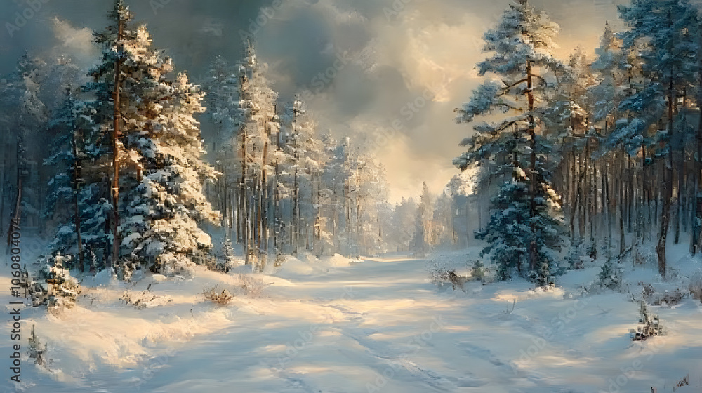 A Serene Winter Forest with Snow-Laden Pine Trees
A Serene Winter Forest with Snow-Laden Pine Trees