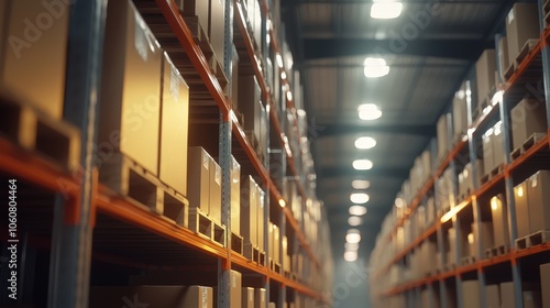 Wallpaper Mural View of warehouse interior with rows of storage racks filled with boxes Torontodigital.ca