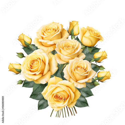 Classic Yellow Rose Bouquet with Isolated Background, Minimalist watercolor yellow roses with isolated background, Yellow rose bouquet with isolated background.