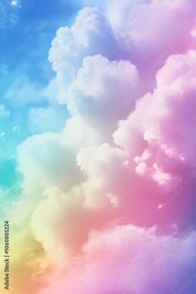 A colorful sky with fluffy clouds and a plane flying by, great for backgrounds or travel scenes A colorful sky with fluffy clouds and a plane flying by, great for backgrounds or travel scenes