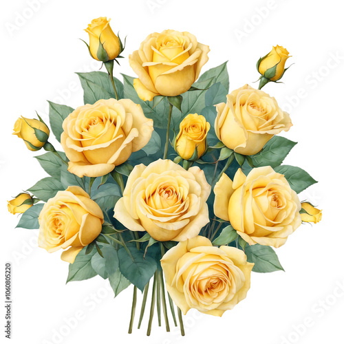 Minimalist watercolor yellow roses with isolated background, Yellow rose bouquet with isolated background.