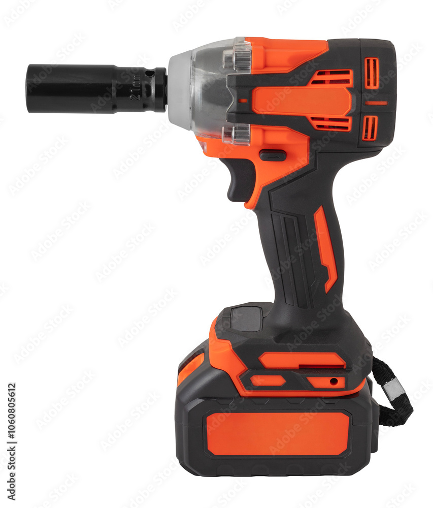 Handheld electric impact wrench with battery. Isolated object on transparent background Handheld electric impact wrench with battery. Isolated object on transparent background