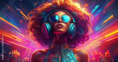 Portrait of a Woman DJ Headsets | Digital AI Art Desktop Wallpaper