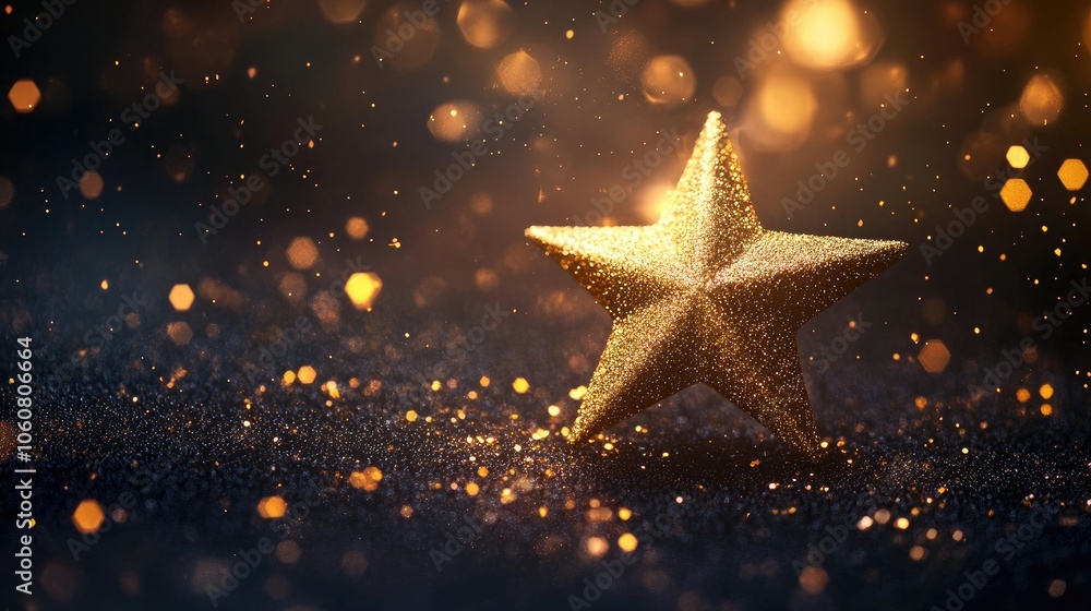 Glowing gold star on a dark background, symbolizing hope and celebration, perfect for festive designs. Glowing gold star on a dark background, symbolizing hope and celebration, perfect for festive designs.