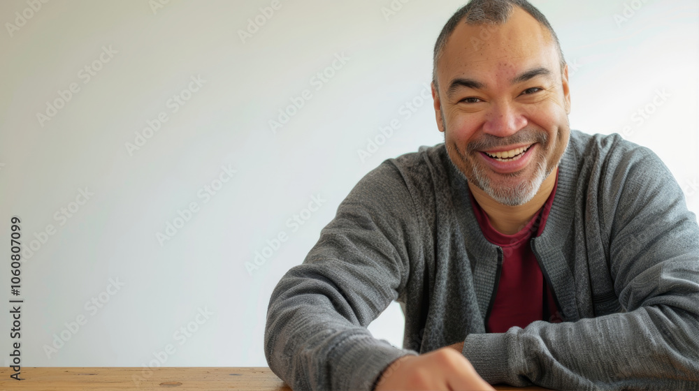 Obraz premium Middle aged man sitting at the table 