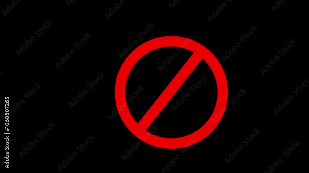 red color ban icon animation with black background. Warning, stop or no entry forbidden red circle. red color ban icon animation with black background. Warning, stop or no entry forbidden red circle.