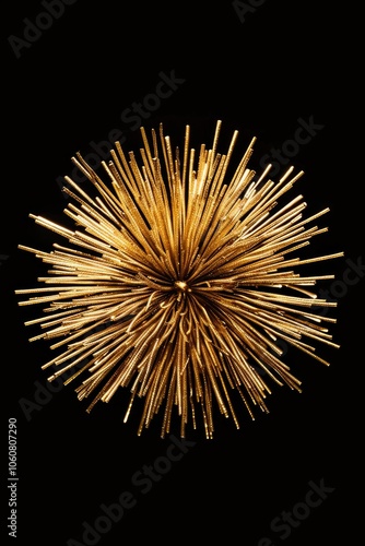 A single gold firework exploding against a dark black background, ideal for use in promotions and events