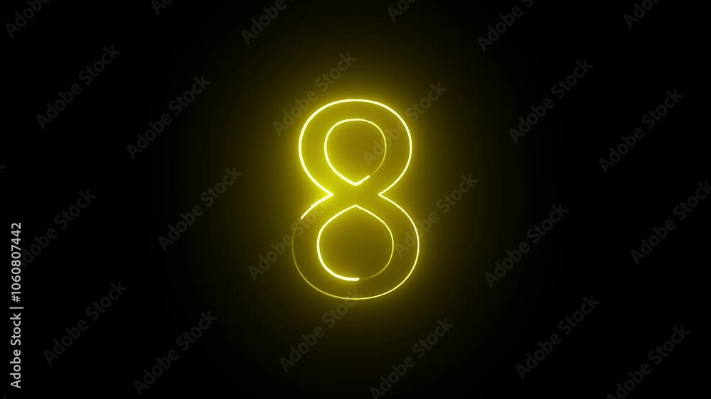 yellow color neon text 8 icon animation on black background. yellow color neon text 8 icon animation on black background.