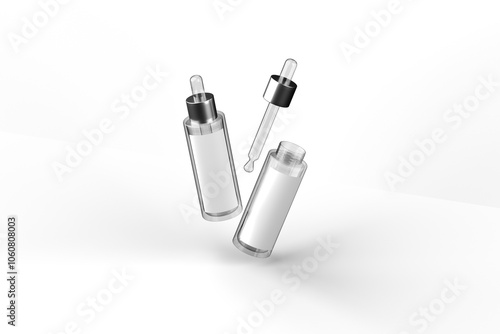 3d render сlear glass dropper bottle mockup with a place for design without background