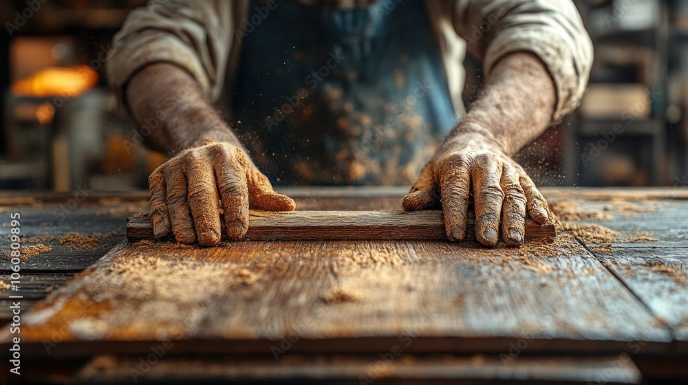 Hands of a Carpenter Sanding Wood Hands of a Carpenter Sanding Wood