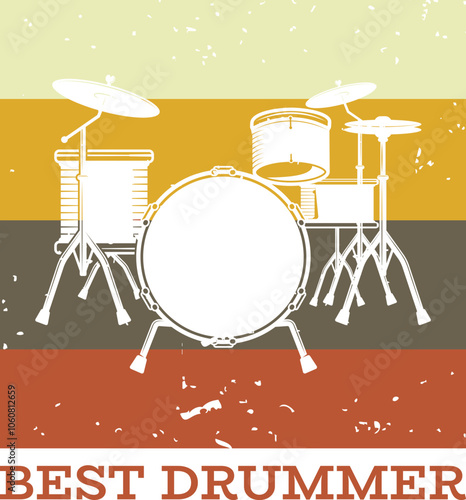 Best drummer vector print ready drumms vintage style for t shirt design