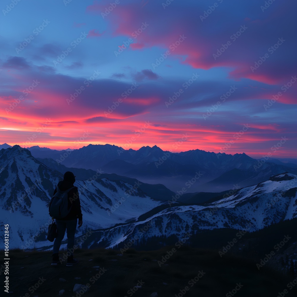 Twilight Trekker on the Mountain Ridge. Twilight Trekker on the Mountain Ridge.