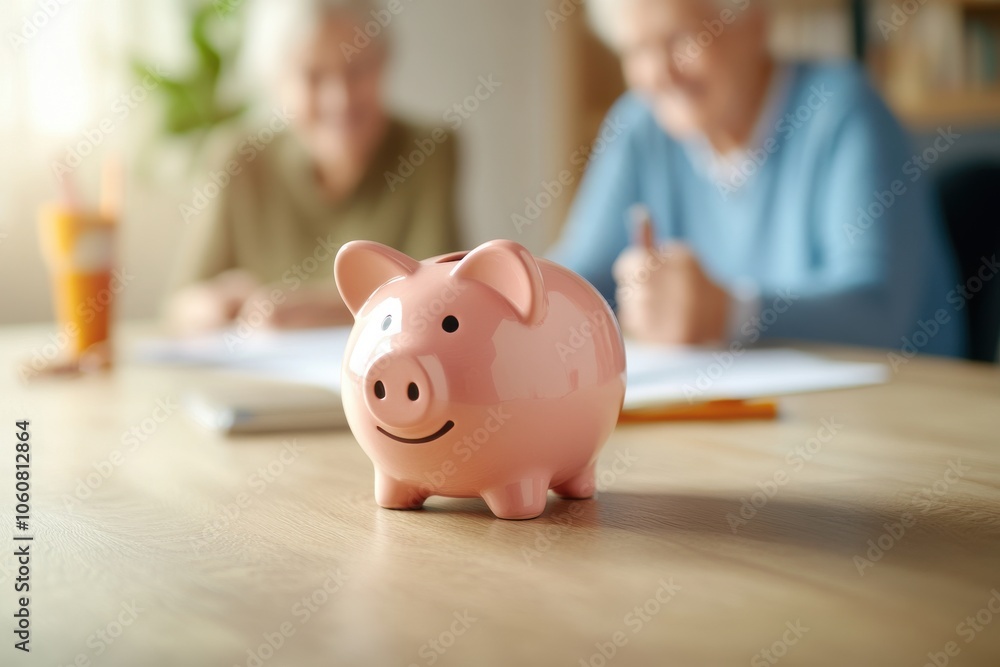 Individuals plan their finances with a piggy bank for savings