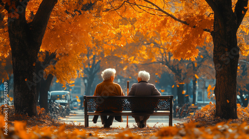 Old friends sitting close on a bench, one lady holding a cane with both hands: One woman rests her five-fingered hands on a cane, while the other sits with a comforting hand on her