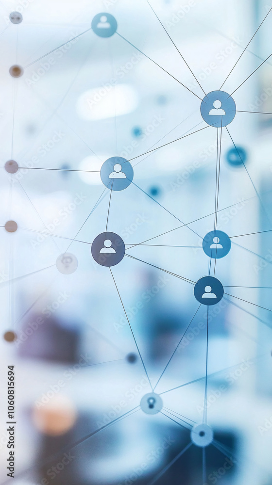 Connection of human resources, social networking, online communication, and collaboration with linked icons Connection of human resources, social networking, online communication, and collaboration with linked icons