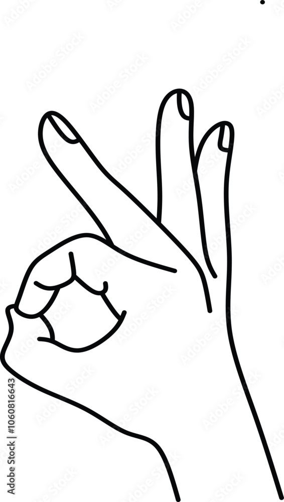 Hand making an okay gesture, simple line art illustration Hand making an okay gesture, simple line art illustration