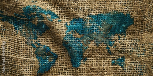 A close-up view of a cloth featuring a world map, ideal for use in educational settings or as a decorative item #1060817682