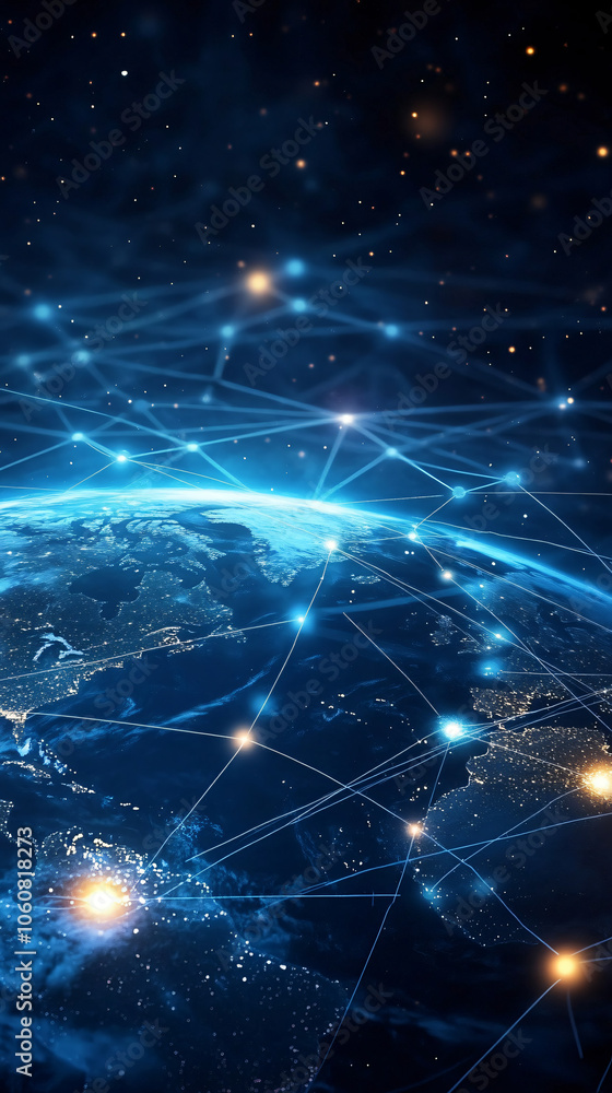 Obraz premium Illuminated abstract representation of a worldwide network, signifying the interconnectivity of our digital era