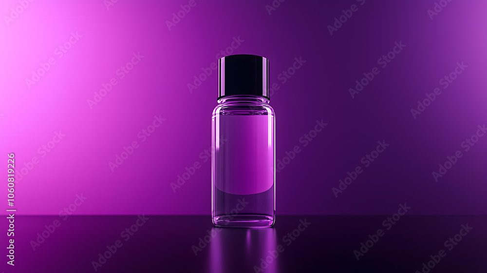 Transparent Cylindrical Bottle Mockup on Purple Background Transparent Cylindrical Bottle Mockup on Purple Background