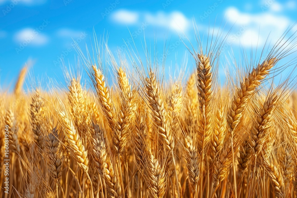Close-up of Golden Wheat Stalks Against a Blue Sky Close-up of Golden Wheat Stalks Against a Blue Sky