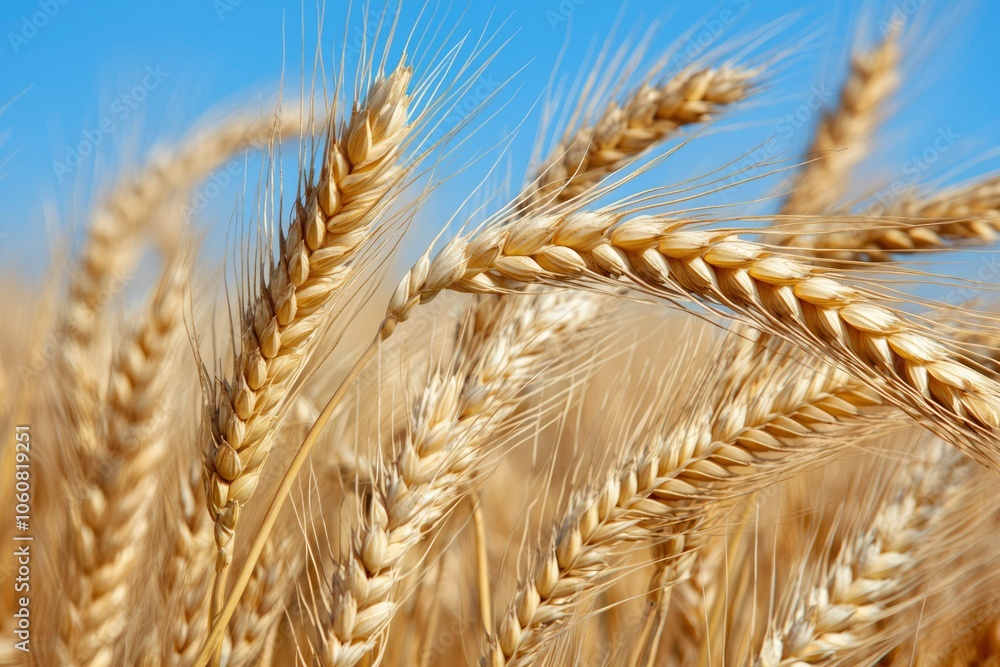 Close-up of Golden Wheat Stalks Against a Blue Sky Close-up of Golden Wheat Stalks Against a Blue Sky