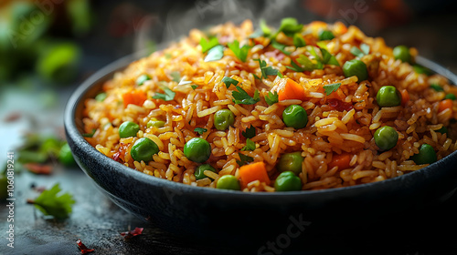 Steaming Bowl of Vegetable Rice: Close-Up Foodie Shot