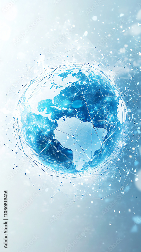 The earth in blue: global digital communication through network connection and rotation The earth in blue: global digital communication through network connection and rotation
